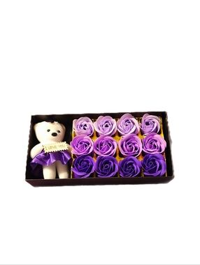 Mother’s Day Gift Set Purple Teddy Bear & Soap Roses Box